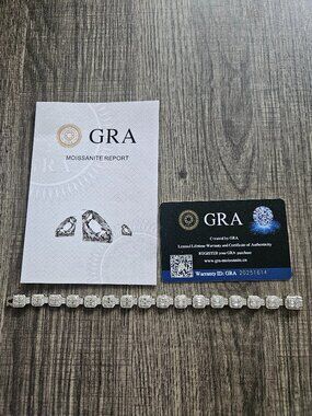 .925 Sterling Silver 24 CTW VVS Moissanite Diamond Cluster Bracelet 7.25” 8mm